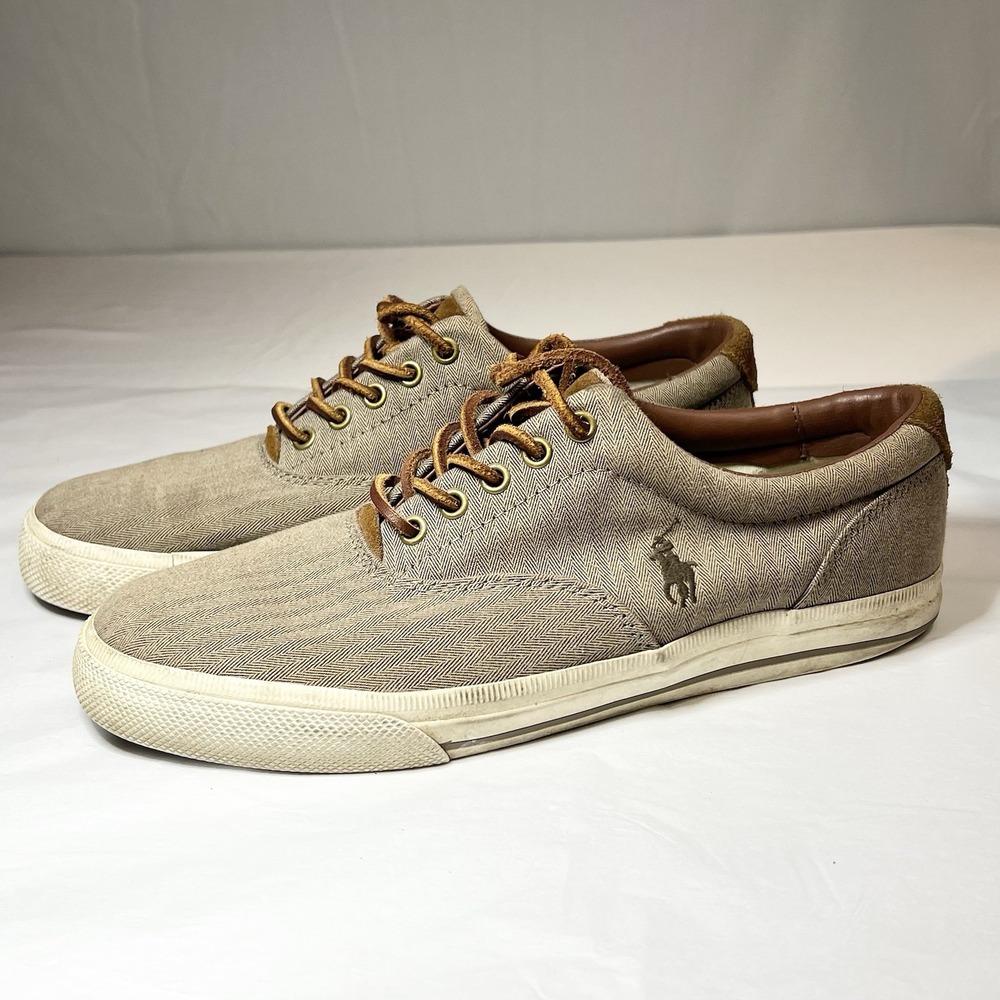 Polo Ralph Lauren‎ Canvas Low Top Shoes Vaughn Mens 10 D Harringbone Sneaker